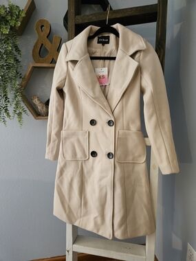 NWT Women's Double-Breasted Cream Pea Coat - XS